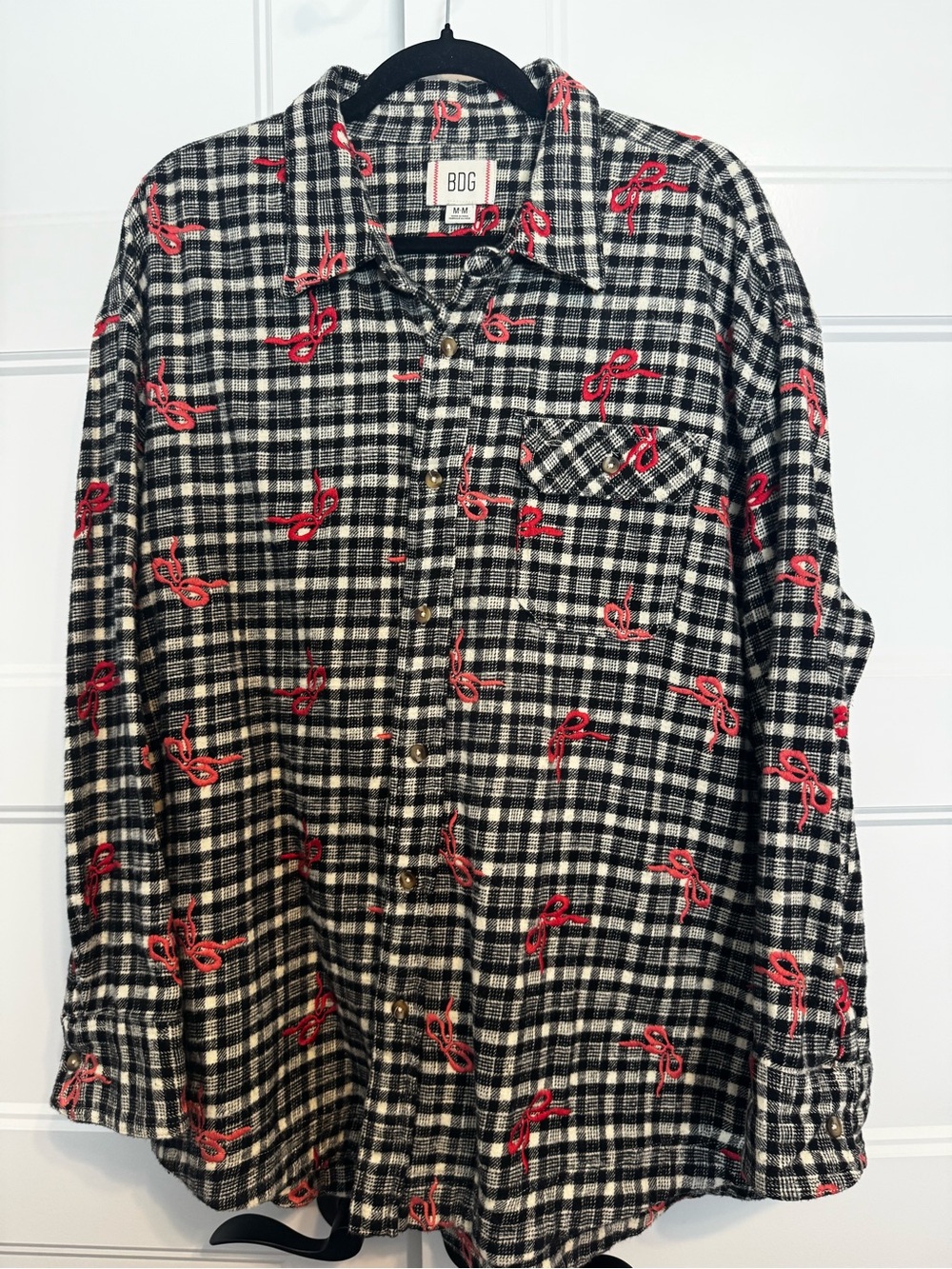BDG Urban Outfitters Dani Embroidered Bow Plaid Flannel Shirt